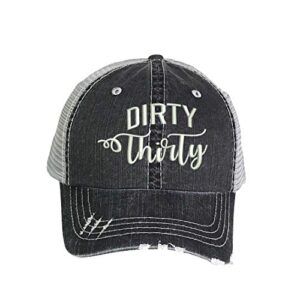 dirty thirty distressed trucker hat - embroidered baseball hat (black/gray)