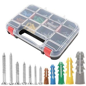 hongway 370pcs plastic drywall wall anchors kit with screws, includes 5 different assorted size anchors and screws