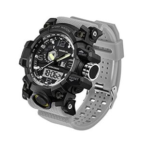 wishfan men’s military watch, dual-display waterproof sports digital watch big wrist for men with alarm (grey)