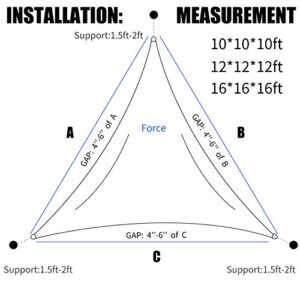 BOJEDA Triangle Sun Shade Sail Waterproof and UV Block for Outdoor Facility and Activities Perfect for Outdoor Patio Garden Oxford Cloth Sunshade sail (12 * 12 * 12 ft, Grey)
