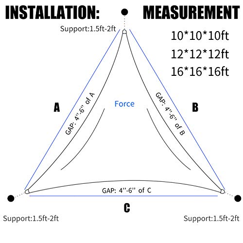 BOJEDA Triangle Sun Shade Sail Waterproof and UV Block for Outdoor Facility and Activities Perfect for Outdoor Patio Garden Oxford Cloth Sunshade sail (12 * 12 * 12 ft, Grey)