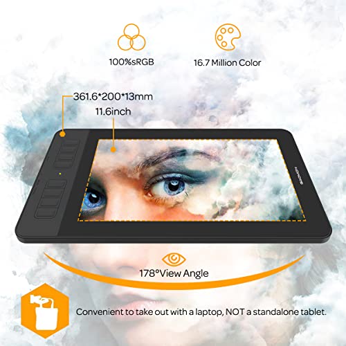 GAOMON PD1161 Drawing Tablet 11.6 Inch IPS Tilt Support Pen Display - Drawing Pad with 8 Shortcuts and 8192 Levels Battery-Free AP50 Stylus Black