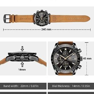 BY BENYAR Mens Watches Analog Quartz Chronograph Waterproof Luminous Watch for Men Business Work Sport Casual Fashion Brown Leather Band Dress Men's Wrist Watches Elegant Gifts for Men Father's Day