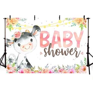 mehofoto pink cow baby shower party photo studio booth background props farm animal floral girl baby shower party decoration banner backdrops for photography 7x5ft