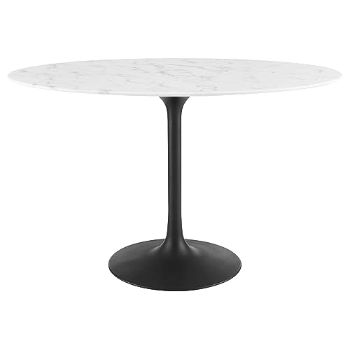 Modway Lippa 48" Oval Artificial Marble Dining Table, Black White