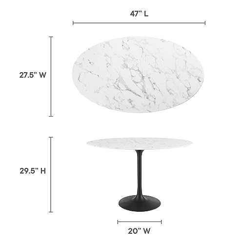 Modway Lippa 48" Oval Artificial Marble Dining Table, Black White