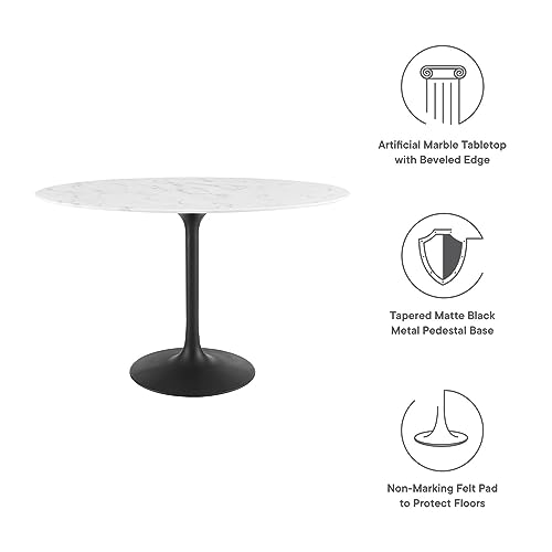 Modway Lippa 48" Oval Artificial Marble Dining Table, Black White