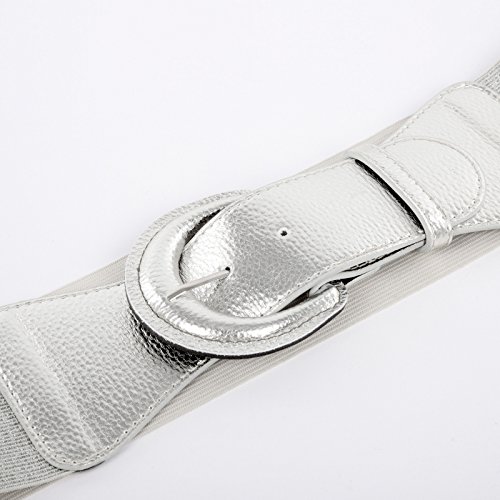GRACE KARIN Vintage Basic Stretchy Elastic Wide Waist Belt for Womens Dress Metal Buckle(M,Silver)