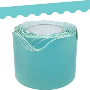 teacher created resources light turquoise scalloped rolled border trim - 50ft - decorate bulletin boards, walls, desks, windows, doors, lockers, schools, classrooms, homeschool & offices