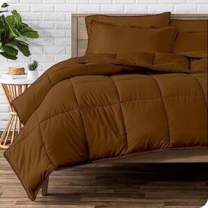 california bedding all season cotton finish comforter set | alaskan king 132x120 inch | down alternative 1 duvet insert & 2 pillow cover | 8 corner tabs | microfiber fill, brown/choco solid