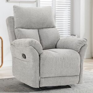 anj overstuffed recliner chair - manual reclining chairs for adults comfy seat and breathable fabric manual single sofa for living room (no swivel/rocker/glider, light grey)