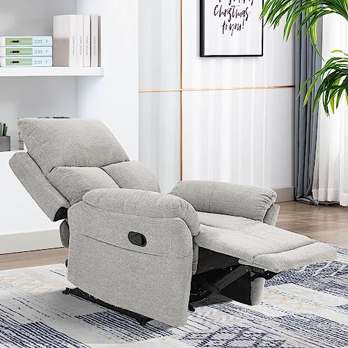 ANJ Overstuffed Recliner Chair - Manual Reclining Chairs for Adults Comfy Seat and Breathable Fabric Manual Single Sofa for Living Room (No Swivel/Rocker/Glider, Light Grey)