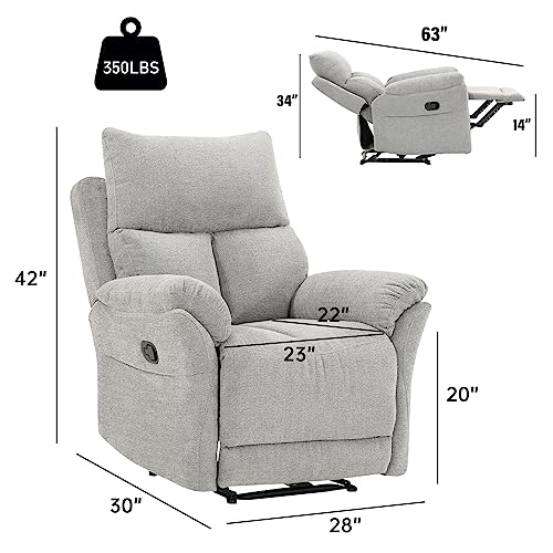 ANJ Overstuffed Recliner Chair - Manual Reclining Chairs for Adults Comfy Seat and Breathable Fabric Manual Single Sofa for Living Room (No Swivel/Rocker/Glider, Light Grey)