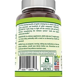 Herbal Secrets Garlic 500 mg 120 Veggie Capsules Supplement | Non-GMO | Gluten Free | Made in USA | Ideal for Vegetarians