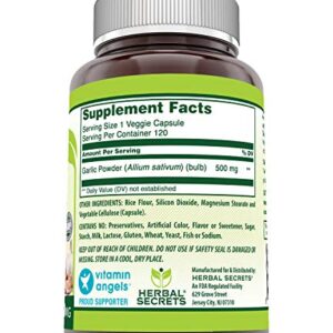 Herbal Secrets Garlic 500 mg 120 Veggie Capsules Supplement | Non-GMO | Gluten Free | Made in USA | Ideal for Vegetarians