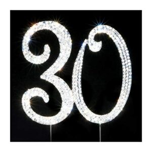 30 cake topper silver premium bling rhinestone diamond gems 30th birthday or anniversary party decoration ideas | quality metal alloy | perfect keepsake
