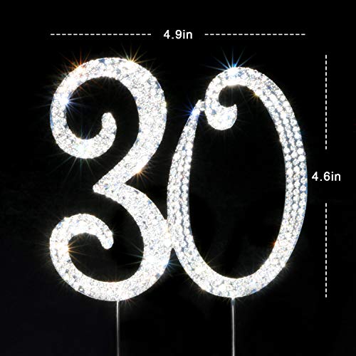 30 Cake Topper Silver Premium Bling Rhinestone Diamond Gems 30th Birthday or Anniversary Party Decoration Ideas | Quality Metal Alloy | Perfect Keepsake