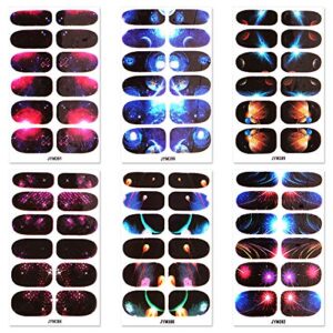 SILPECWEE 6 Sheets Starry Sky Galaxy Nail Polish Strips Self Adhesive Nail Wraps Nail Polish Stickers for Women Nail Art Stick on Nails with 1pc Nail File