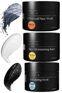 lumin - smooth operator detox trio - men's skincare kit, includes: charcoal face wash daily detox, charcoal scrub deep detox & daily face moisturizer, suitable for all skin types, two month supply