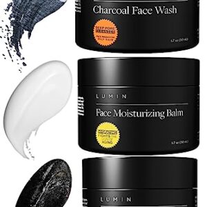 Lumin - Smooth Operator Detox Trio - Men's skincare kit, Includes: Charcoal Face Wash Daily Detox, Charcoal Scrub Deep Detox & Daily Face Moisturizer, Suitable for all skin types, Two Month Supply