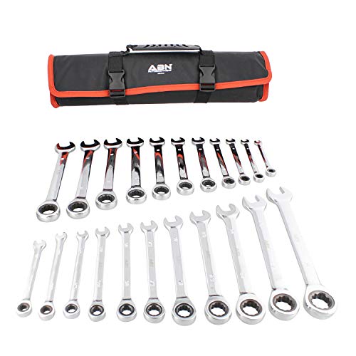 ABN Combo Ratchet Wrench Set SAE and Metric Sizes - 22 Pc Ratcheting Wrench Set with Travel Pouch