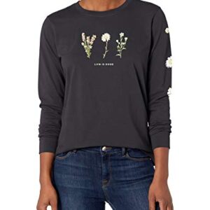 Life is Good Women's Standard Crusher Graphic Long Sleeve T-Shirt, Wildflower Jet Black, XL