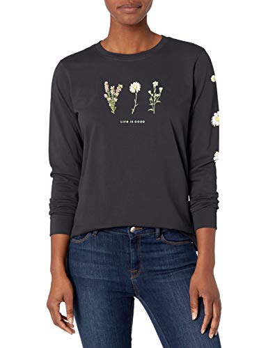 Life is Good Women's Standard Crusher Graphic Long Sleeve T-Shirt, Wildflower Jet Black, XL