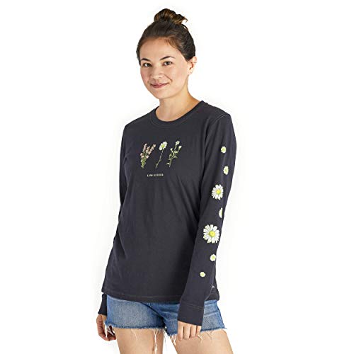 Life is Good Women's Standard Crusher Graphic Long Sleeve T-Shirt, Wildflower Jet Black, XL