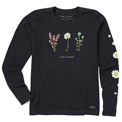 Life is Good Women's Standard Crusher Graphic Long Sleeve T-Shirt, Wildflower Jet Black, XL