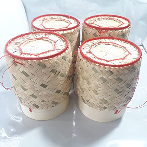 Sticky Rice Basket -Kratip Size 3 Inches (Pack of 4) Thailand Handmade Bamboo Rice Container