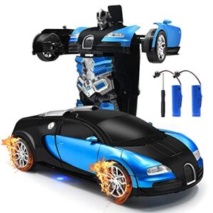 trimnpy rc cars robot for kids remote control car transformrobot gesture sensing toys with one-button deformation and 360°rotating drifting 1:14 scale , best gift for boys and girls (blue)