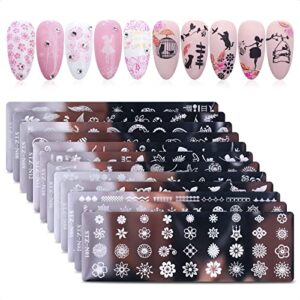 gel polish design nail art stamper - 12pcs stamp for nails plate set stamp tool for nails flower beauty butterfly stamps for slow drying nail polish - manicure set art kit