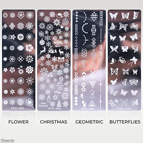 Gel Polish Design Nail Art Stamper - 12Pcs Stamp for Nails Plate Set Stamp Tool for Nails Flower Beauty Butterfly Stamps for Slow Drying Nail Polish - Manicure Set Art Kit