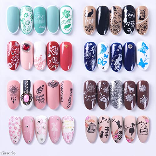 Gel Polish Design Nail Art Stamper - 12Pcs Stamp for Nails Plate Set Stamp Tool for Nails Flower Beauty Butterfly Stamps for Slow Drying Nail Polish - Manicure Set Art Kit
