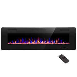 r.w.flame 60" recessed and wall mounted electric fireplace, low noise, remote control with timer,touch screen,adjustable flame color and speed, 750-1500w