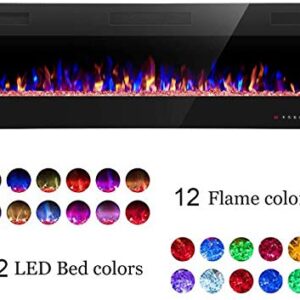 R.W.FLAME 60" Recessed and Wall Mounted Electric Fireplace, Low Noise, Remote Control with Timer,Touch Screen,Adjustable Flame Color and Speed, 750-1500W
