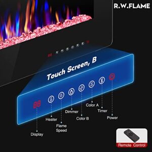 R.W.FLAME 60" Recessed and Wall Mounted Electric Fireplace, Low Noise, Remote Control with Timer,Touch Screen,Adjustable Flame Color and Speed, 750-1500W
