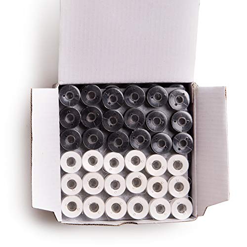 144 Black/White Prewound Bobbins for Brother Embroidery Machine Size A (156) 90 Weight