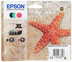 epson multipack 603xl starfish original xl high capacity ink cartridges 4 colours black, cyan, magenta, yellow, xp-2100 xp-2150 xp-3100 xp-3150 xp-4100 wf-2810dwf wf-2820 wf-2830dwf