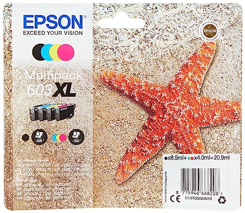 Epson Multipack 603XL Starfish Original XL High Capacity Ink Cartridges 4 Colours Black, Cyan, Magenta, Yellow, XP-2100 XP-2150 XP-3100 XP-3150 XP-4100 WF-2810DWF WF-2820 WF-2830DWF