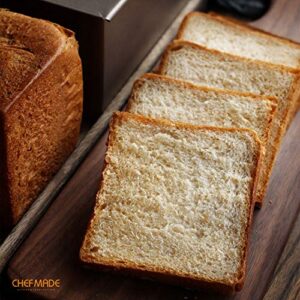 CHEFMADE Pullman Loaf Pan with Lid, 1Lb Dough Capacity Non-Stick Rectangle Flat Toast Box for Oven Baking 4.2" x 7.7"x 4.4"(Champagne Gold)