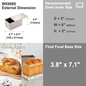 CHEFMADE Pullman Loaf Pan with Lid, 1Lb Dough Capacity Non-Stick Rectangle Flat Toast Box for Oven Baking 4.2" x 7.7"x 4.4"(Champagne Gold)