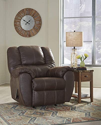 Signature Design by Ashley McGann Modern Faux Leather Manual Pull Rocker Recliner, Brown