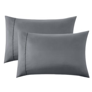 bedsure pillow cases standard size set of 2 - dark grey brushed microfiber pillowcases, super soft and cozy pillow case covers with envelop closure, 20x26 inches