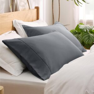 Bedsure Pillow Cases Standard Size Set of 2 - Dark Grey Brushed Microfiber Pillowcases, Super Soft and Cozy Pillow Case Covers with Envelop Closure, 20x26 Inches