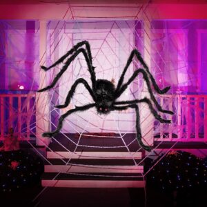 JOYIN 2 Pack 5 Ft. Halloween Outdoor Decorations Hairy Black Spider, Scary Giant Spider Fake Large Spider Hairy Spider Props for Halloween Yard Decorations Party Decor