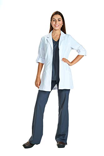 Reina ST2664 Stretch 30 inch Length White lab Coat with 3/4 Sleeves (L)