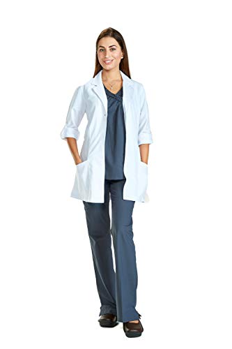 Reina ST2664 Stretch 30 inch Length White lab Coat with 3/4 Sleeves (L)