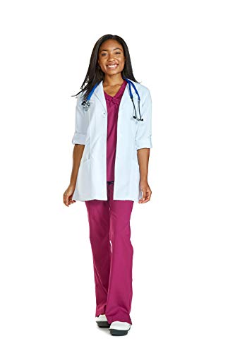 Reina ST2664 Stretch 30 inch Length White lab Coat with 3/4 Sleeves (L)