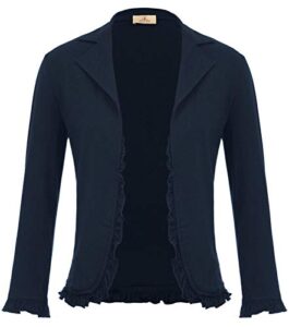 women casual business suit blazer jacket 3/4 sleeve open front cardigan navy l